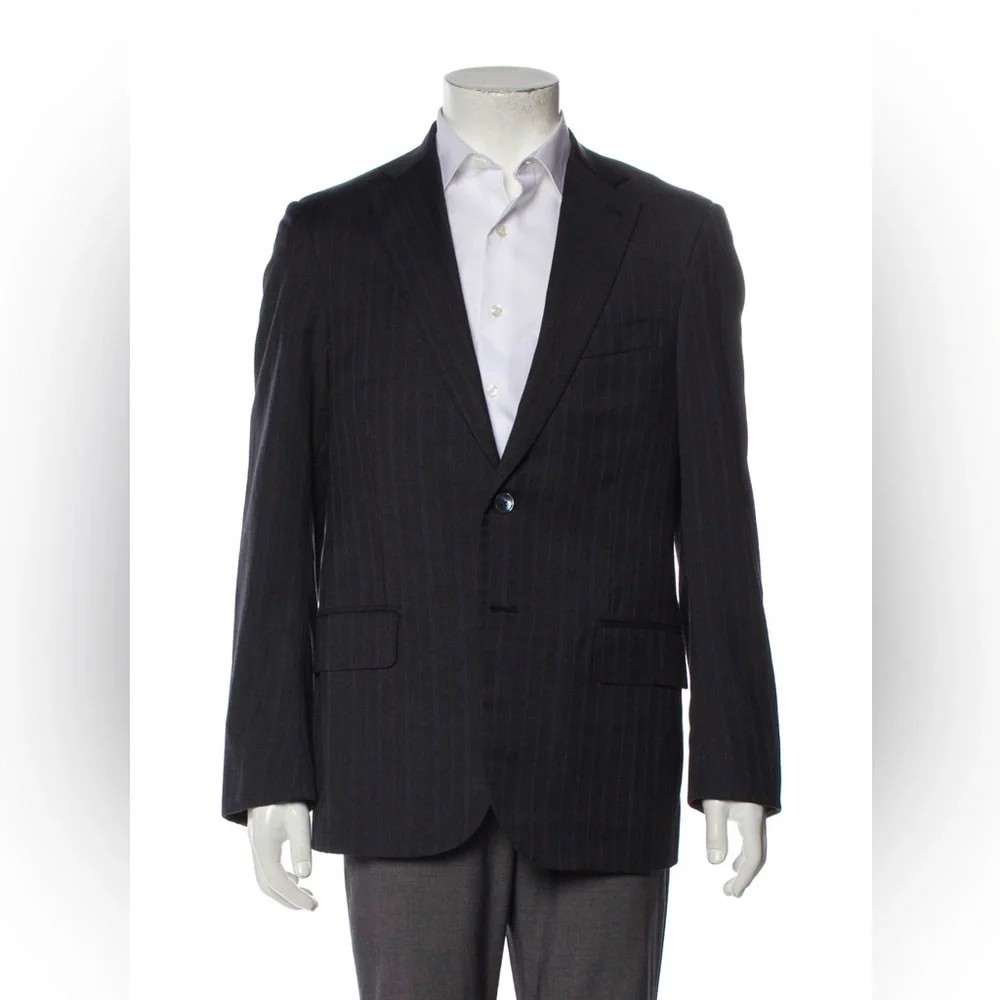 ISAIA Recent Striped Charcoal + Blue Wool Blazer - 38R - Picture 5 of 13